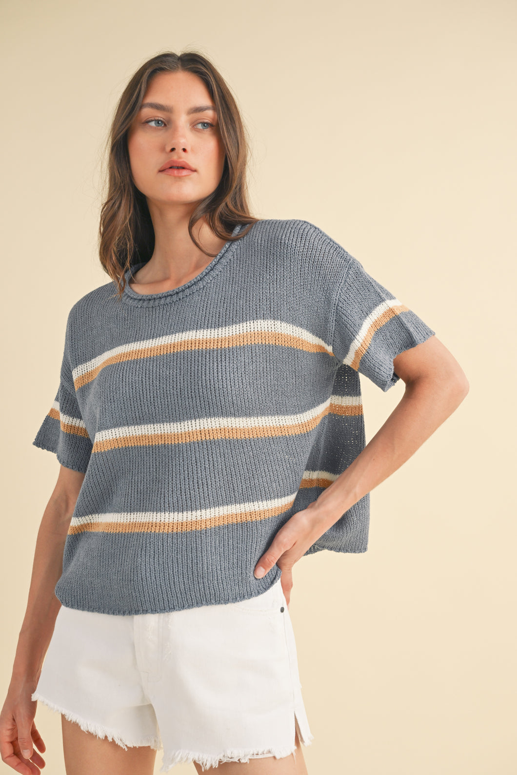 Multi- Stripe Lightweight Sweater Top