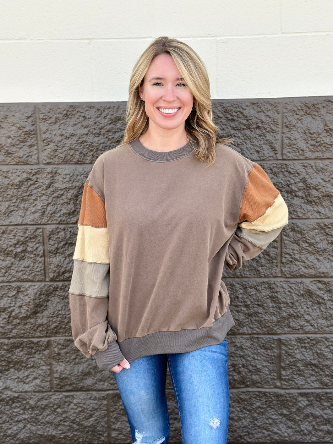 Color Block Mineral Wash Pullover