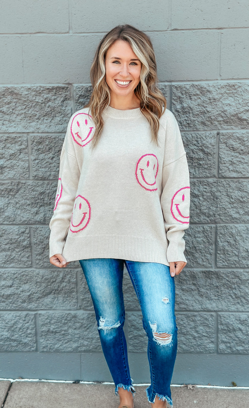 Smile Pattern Knit Sweater Top
