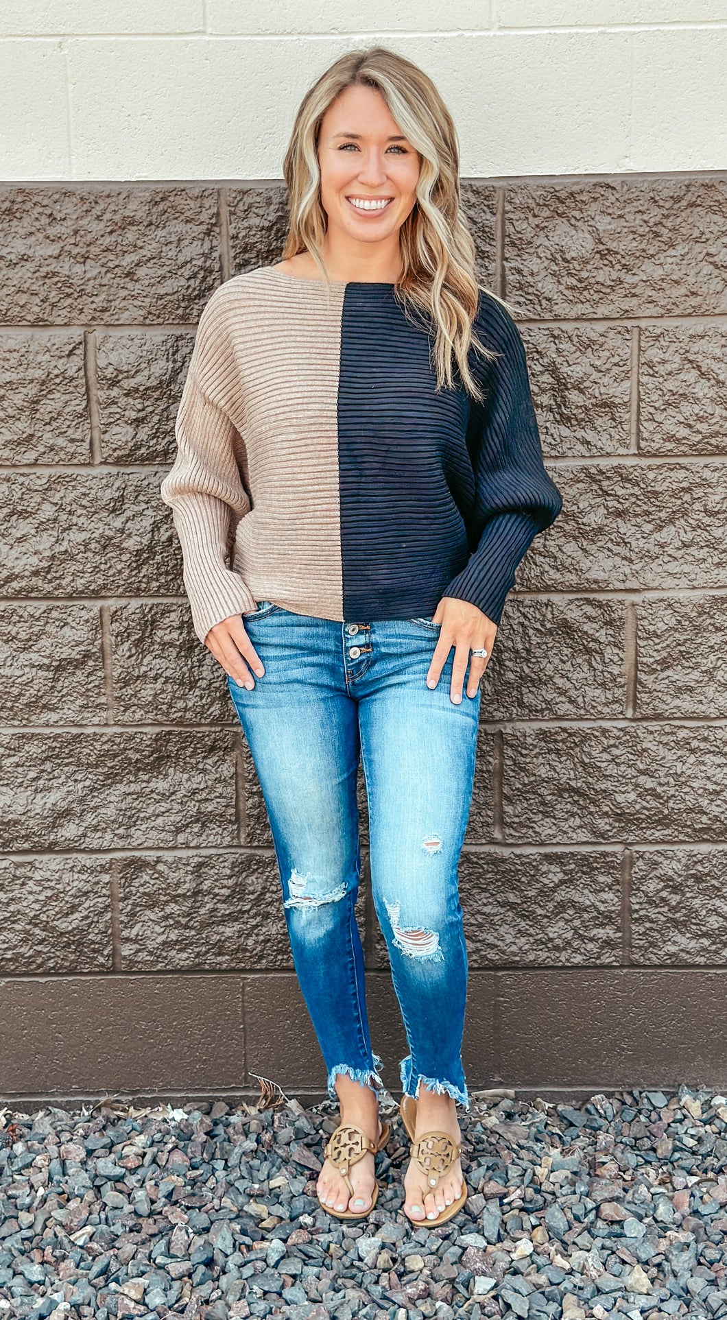 Ribbed Color Block Sweater