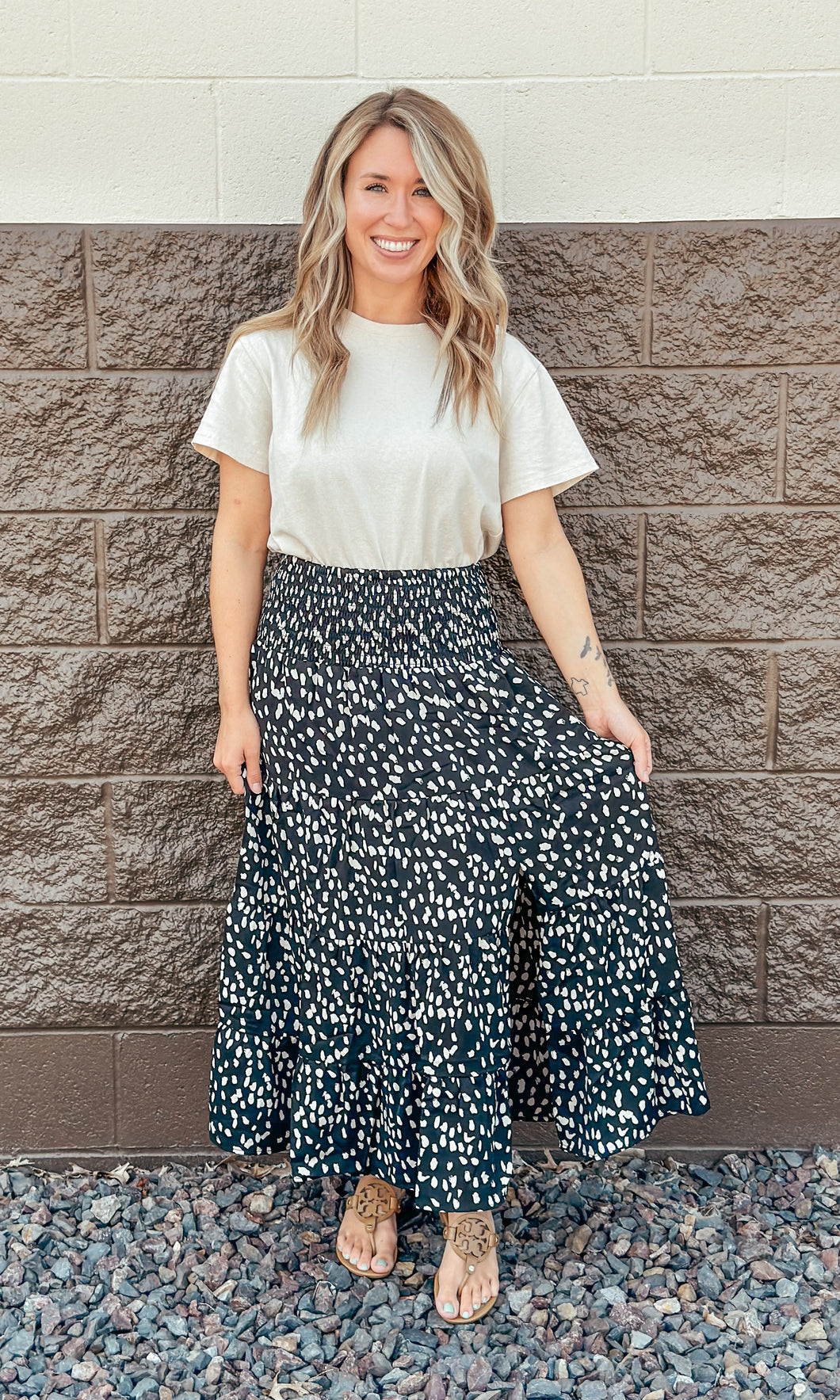 Printed Slit Midi Skirt