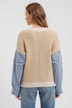 Load image into Gallery viewer, Denim Sleeve Crewneck Knit Sweater
