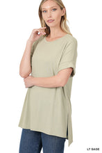 Load image into Gallery viewer, ROLLED SLEEVE SIDE SLIT HIGH-LOW HEM TOP

