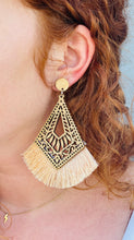 Load image into Gallery viewer, Cutout Wood with Tassel Earrings
