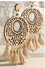 Load image into Gallery viewer, Fine Thread Tassel With Wood Earring
